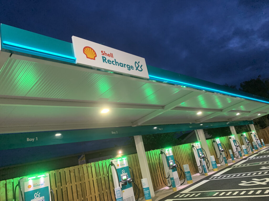 Shell Recharge Loughborough featuring the Hi-Lite™30 LED Border tube in Teal by Visive